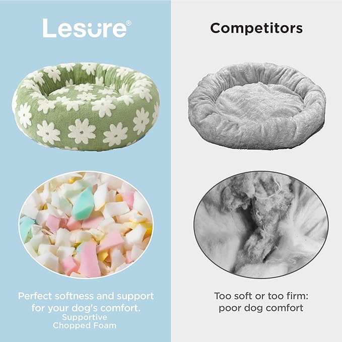 LE SURE Shown on TV Donut Small Dog Bed - Round Cat Beds Indoor Calming Gift for Pets, Cute Modern Beds with Jacquard Shaggy Plush & Anti Slip Bottom, 27 Inch, Green
