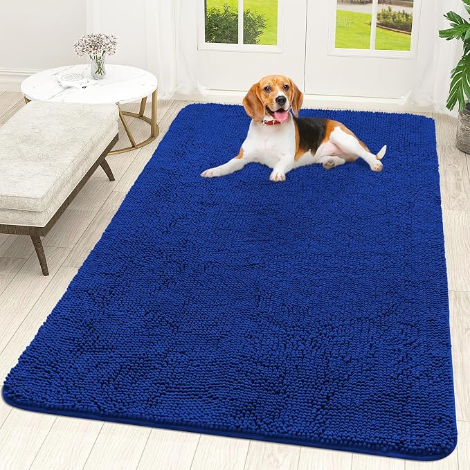 OLANLY Dog Door Mat for Muddy Paws 59x35, Super Absorbent Chenille Mud Mat | Royal Blue, Absorbs Moisture and Dirt, Non-Slip Machine Washable Doormat, Quick-Drying Indoor Entryway Floor Carpet for Dogs