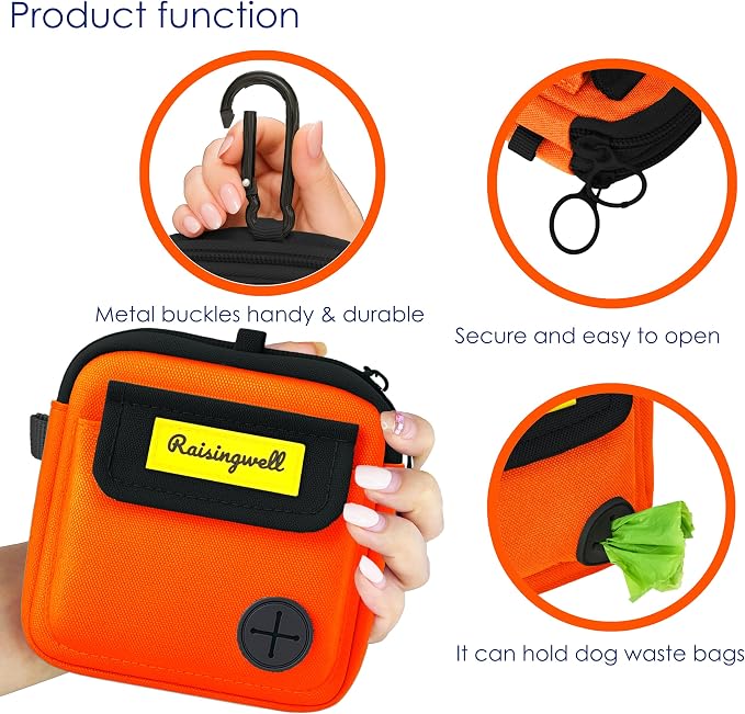 Raisingwell Dog Treat Pouch for Pet Walking and Training with Clicker, Poop Bags and Three Bags Design Small Fanny Zipper Pack Holder for Puppy Snack Dispenser Kit for Leash and Outdoor Use (Blue)