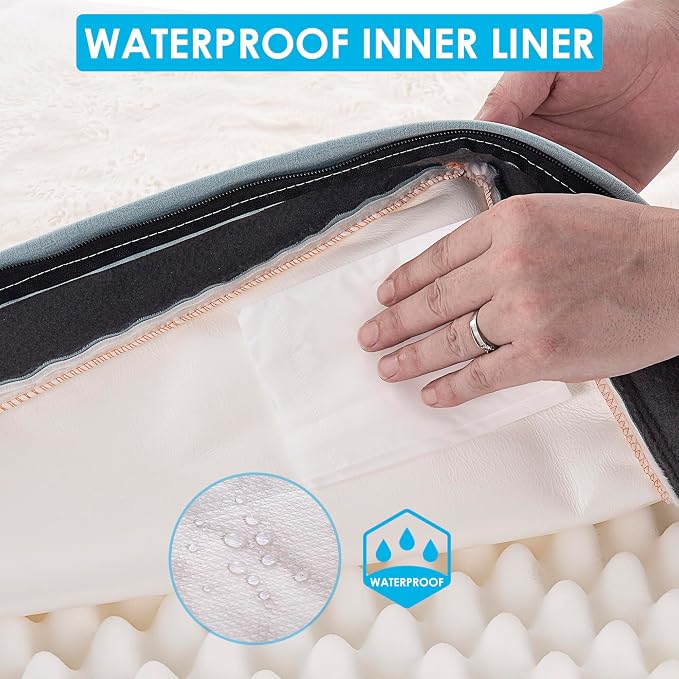 Sunheir Washable Orthopedic Large Dog Bed, Big Waterproof Dog Crate Bed 36" | Removable Machine Washable Cover, Egg Crate Foam Support, Easy-Clean, Anti-Slip Bottom, Soft Pet Bed Mat for Crate, Blue