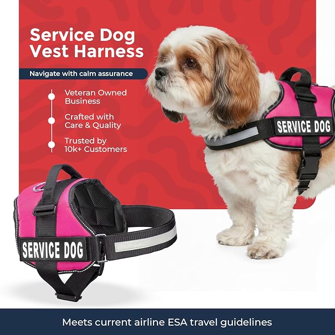Industrial Puppy Service Dog Vest Harness - Durable & Adjustable Vest for Dog with Reflective Straps, Removable Patches, 50 ADA Cards, Handle & D-Ring, Travel and Daily Use,Hot Pink, Small 19".5-25"