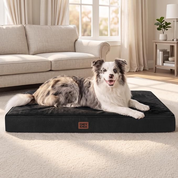 EHEYCIGA Washable Dog Crate Bed for Medium Dogs, 30x20Inch, Black | High Density Egg Crate Foam, Orthopedic Memory Foam, Removable Easy Clean Cover, Non-Slip Bottom, Fits Crate, Floor and Sofa