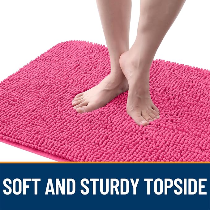 OLANLY Dog Door Mat for Muddy Paws 47x20, Super Absorbent Chenille Mud Mat | Hot Pink, Absorbs Moisture and Dirt, Non-Slip Machine Washable Doormat, Quick-Drying Indoor Entryway Floor Carpet for Dogs