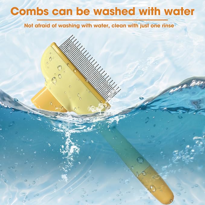 Cat Hair Brush & Dog Brush, Deshedding Brush for Long or Short Haired Pets, Removes Loose Fur, Durable Stainless Steel & ABS Design (yellow 2pcs)