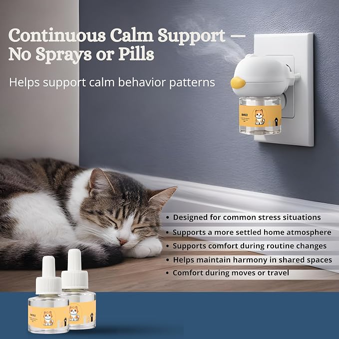 BAFZUZ™ Cat Calming Diffuser - Pheromone Diffuser for Cats | Stops Peeing, Spraying, Scratching, Hiding & Aggression | Anxiety & Stress Relief | 1 Diffuser + 2 Refills, 60-Day Supply