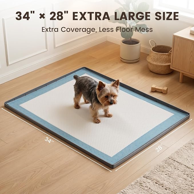Dog Pee Pad Holder & Cat Litter Mat, L 34'' × 28'', Waterproof Floor Silicone Mat for Pets, Easy to Clean, Soft on Paws (Dark Grey)