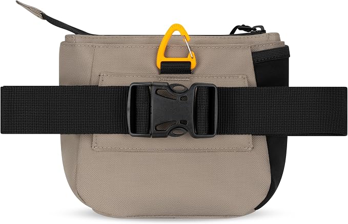 Backcountry Day Bag | Dog Training Treat Pouch | Eco-Friendly Recycled Fabric Fanny Pack with Zipper Closure, Built-in Poop Bag Dispenser & Adjustable Waist Belt (Dune)