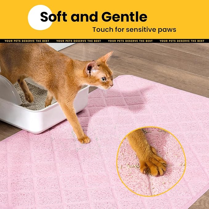 Conlun Cat Litter Mat Litter Trapping Mat, 35" x 23" Premium Durable PVC Grid Mesh with Scatter Control, Non-slip, Less Waste Cat Litter Box Mat, Pink