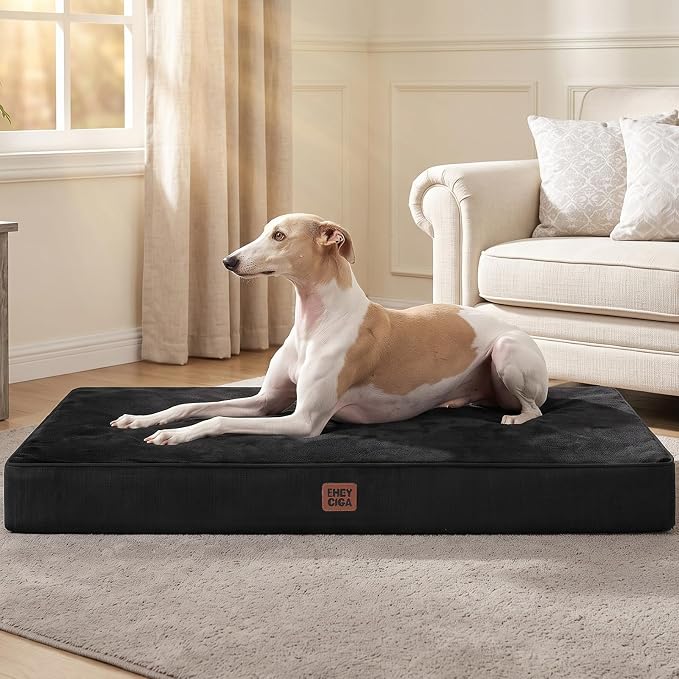 EHEYCIGA XL Memory Foam Dog Crate Bed Washable, 41x27Inch, Black | High Density Egg Crate Foam, Waterproof Liner, Removable Easy Clean Cover, Non-Slip Bottom, Fits Crate, Floor and Sofa