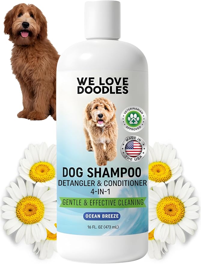 Dog Shampoo, Conditioner & Detangler, Gentle Tearless, Ocean Breeze, 16OZ | For Sensitive Itchy Skin, Hypoallergenic, Tearless, Best Shampoo For Smelly Dogs, Goldendoodle, Poodle & Doodle, Made in USA