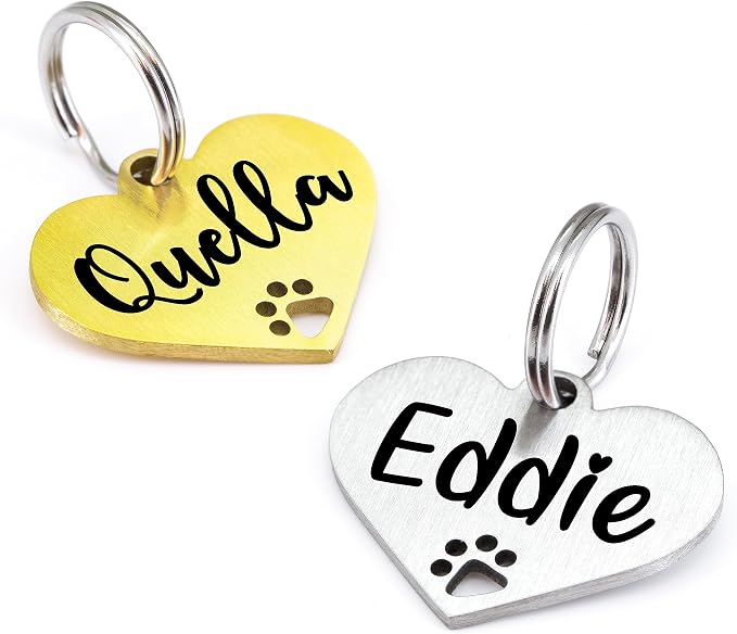 Ultra Joys Dog Tags Personalized for Pets - Hollow Paw Custom Pet ID Tag - Engraved Dog Tag for Small, Large Dogs - Large Heart in Silver