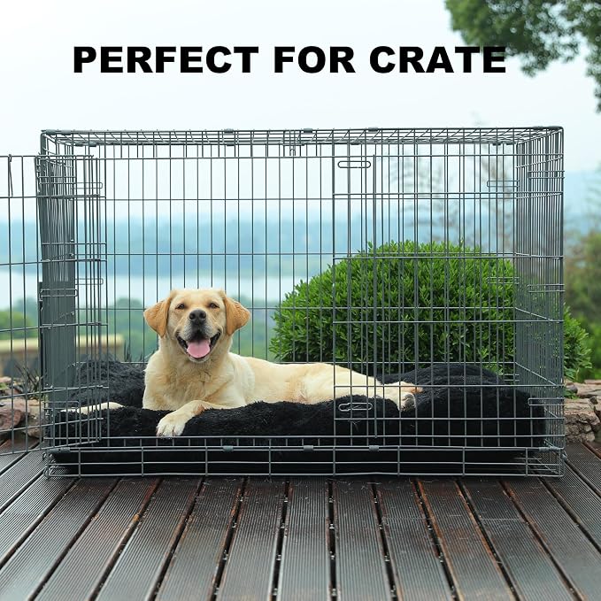 Bedfolks Waterproof Dog Crate Bed, Plush Large Dog Pad, 41"x27", Black | Faux Fur Plush Cover, Zippered Removable Washable Outer, Waterproof Inner Lining, Non-Slip Base, Crate Pad and Dog Pillow