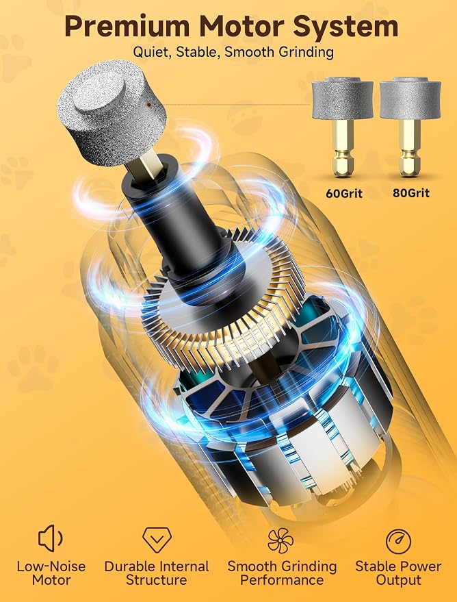 Dog Nail Grinder, Electric Dog Nail Trimmer Quiet with 2 LED Lights, 3-Speed Pet Nail Grinder for Dogs & Cats, Rechargeable 2000mAh Nail Grinder for Small Medium Large Dogs with Light, White
