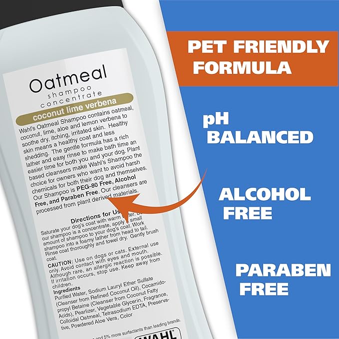 Wahl USA Dry Skin & Itch Relief Pet Shampoo for Dogs – Oatmeal Formula with Coconut Lime Verbena Scent & Pet Friendly Formula, 24 Oz - Model 820004A | Oatmeal Formula Moisturizes Skin & Provides Itch Relief For Sensitive Skin Dogs, Pet Friendly Formula...