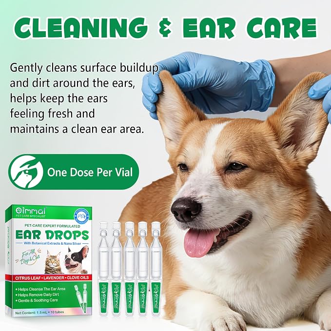 Ear Cleaner for Dogs & Cats – Gentle Plant-Based Formula with Soothing Relief, 10 Single-Use Tubes (1.5 mL Each) | Daily Ear Cleaning Solution for Pets