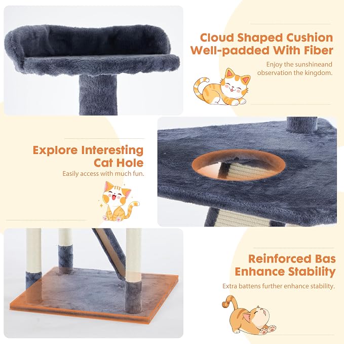 DUMOS Tall 79in Cat Tree Tower with Scratching Posts, Indoor Cats Use | Large Multi Level Cats Climbing Tower with Condo, Extended Platform, Basket, Pet Tree House for Cats Play, Dark Grey
