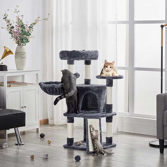 Topeakmart Cat Tree, 42in Multi-Level Cat Furniture with Perch, Scratching Posts, Hammock & Condo, Dark Gray