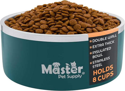 Master Pet Supply Stainless Steel Dog Bowls - 64 oz, Heavy Duty - Emerald Sea, Double Wall Extra-Thick Insulated, Non-Slip Pet Water Bowl for Dogs, Cats & Pets, Anti Rust Metal, Dish Washer Safe