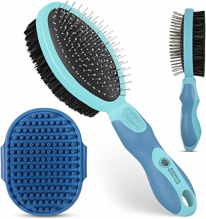 AKC Double-Sided Dog Grooming Brush, Bristle & Pin, Dogs & Cats | Soft bristles and stainless steel pins remove tangles, shedding and loose fur for all coat types.