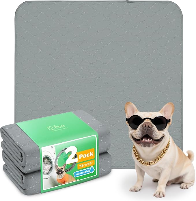 FXW Washable Pee Pads for Dogs, Super Absorbent, 35" Square, 2 Packs | Machine washable, Non-slip backing