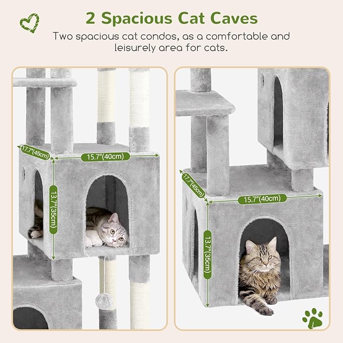 Globlazer Heavy Duty Cat Trees for Big Cats Maine Coon, F61, Cloud Grey | Cat Tower for Indoor Large Adult Cats with Scratching Post, Extra Large Top Perch, Cat Condos, 61inch