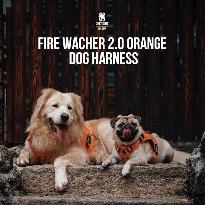 OneTigris Tactical Dog Harness Vest,No-Pull Service Dog Vest with Hook & Loop Panels,Adjustable Dog Vest Harness for Walking Hiking Training(Orange,XX-Small)