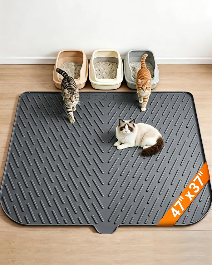 Cat Litter Mat, 47" x 37" Extra Large Cat Litter Box Mat, Silicone Waterproof Litter Trapping Mat for Scatter Control Soft on Kitty Paws Non-Slip Easy to Clean (Dark Grey) | Waterproof Litter Trapping Mat for Scatter Control, Soft on Cat Paws Non-Slip ...