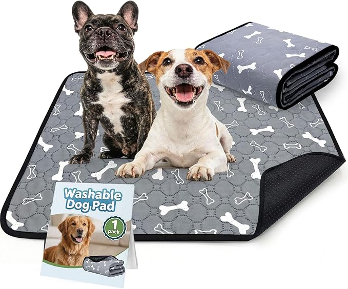 BAEJMJK Washable Dog Pee Pads, Reusable Dog Crate Mats Puppy Training Pads, 4-Layer Super Absorbent Waterproof Non-Slip Leak-Proof Ideal for Potty, Crate, Playpen & Travel(20"x28",Gray 1-Pack)