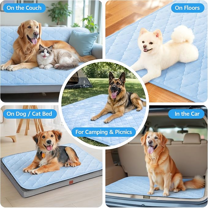 LOOBANI Dog Cooling Mat for Large Dogs 48"x28"- Cooling Pad for Dog, Cool Blanket for Dogs Machine Washable, Pet Cool Mat for Indoor, Outdoor, Couches, Crates, Car Seats for Trips (Blue, 48"x28")