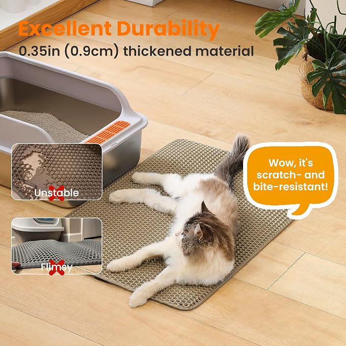 Extra Large Cat Litter Mat, Double Layer Honeycomb, Beige | 30x22”, Reduces Litter Tracking, Easy to Clean, Waterproof, Non-Slip, Soft on Paws, Scratch Resistant, Beige, XL