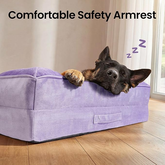 OhGeni Orthopedic Dog Bed Couch Big Cat Sofa for Extra Large Sized Pets with Memory Foam, Machine-Washable Waterproof Removable Cover, Soft Comfortable Fabric, 44-inch (Purple)