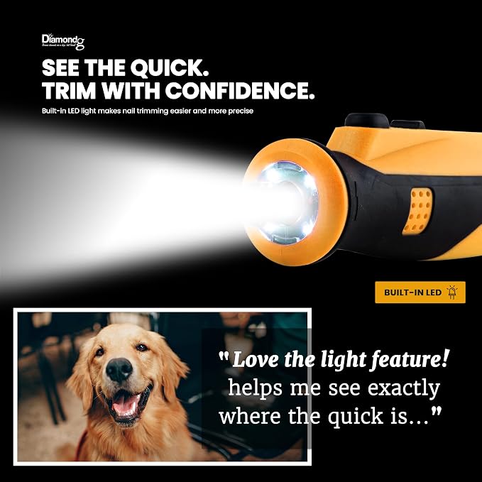 Diamondg Cordless Dog Nail Grinder - Quiet Sound with LED Light, Orange | 5-Speed Rechargeable Pet Nail Trimmer for Small & Large Dogs, USB-C Charging, 4hrs. Runtime, Painless Dog Nail Grinding Kit