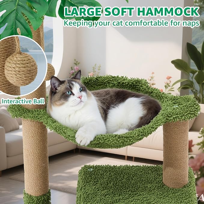 Woochpet 37" Small Cat Tree for Indoor Cats, Multi-Level Cat Tower with Sisal Scratching Post, Cozy Hammock, Cat Condo with Peek-a-Boo Mouse Hole, Interactive Toy Ball for Kittens and Small Cats