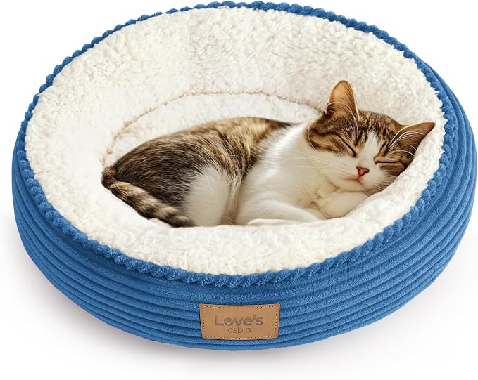 Love's cabin Round Donut Cat and Dog Cushion Bed, 20in Pet Bed for Cats or Small Dogs, Anti-Slip & Water-Resistant Bottom, Super Soft Durable Fabric Pet beds, Washable Luxury Bed Royal Blue