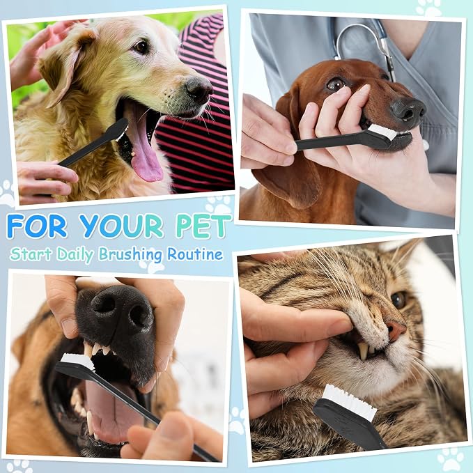 Honeydak Dog Toothbrush Bulk Dual Headed Dental Brushes Dogs Tooth Brushing Kit Long Handle Pet Tooth Brush for Puppy Large Small Cats and Most Pets Teeth Cleaning Dental Supplies(70 Pcs,Black)