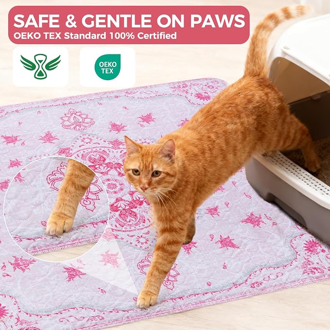 Homimp Cat Litter Mat, Litter Trapping Mat 2 Pack, Contains Mess from Box, Protects Floors,Urine Waterproof,Non-slip,Less Waste Cat Litter Box Mat,Soft on Kitty’s Paws,Washable,Absorbent,Pink 18"X24"