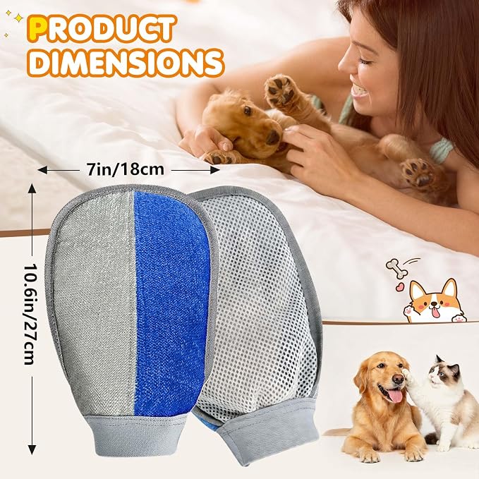 Pet Hair Removal Glove - Pet Hair Remover Glove for Dogs & Cats | Hair Removal Mitts,Reusable & Washable, Removes Hair from Carpet, Couch, Car Seats, Gentle Grooming Deshedding Tool, 3 Pack