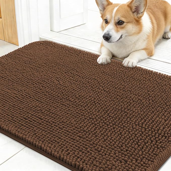 OLANLY Dog Door Mat for Muddy Paws 30x17, Super Absorbent Chenille Mud Mat | Mocha, Absorbs Moisture and Dirt, Non-Slip Machine Washable Doormat, Quick-Drying Indoor Entryway Floor Carpet for Dogs
