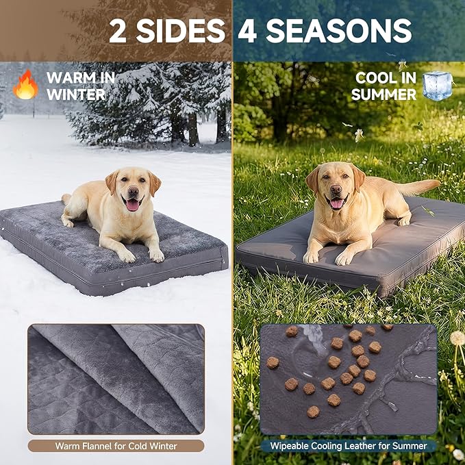 XXL Dog Bed, Waterproof Dog Crate Bed, Extra Large Kennel Pads, 47x29 | Kennel Pet Bed for Large Dogs with Removable Cover, Waterproof, Wipeable, Anti-Slip, Outdoor, Dark Grey