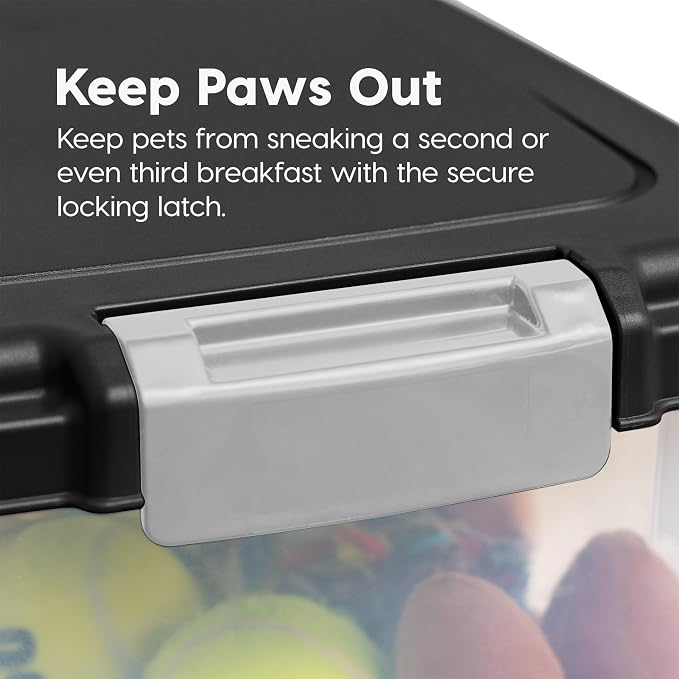 IRIS USA Airtight Pet Food Storage Container with Wheels, Black, 30 lb Capacity - BPA-Free Clear Plastic Bin with Snap-Lid Seal to Keep Kibble, Pellets or Seeds Fresh for Dogs, Cats and Birds