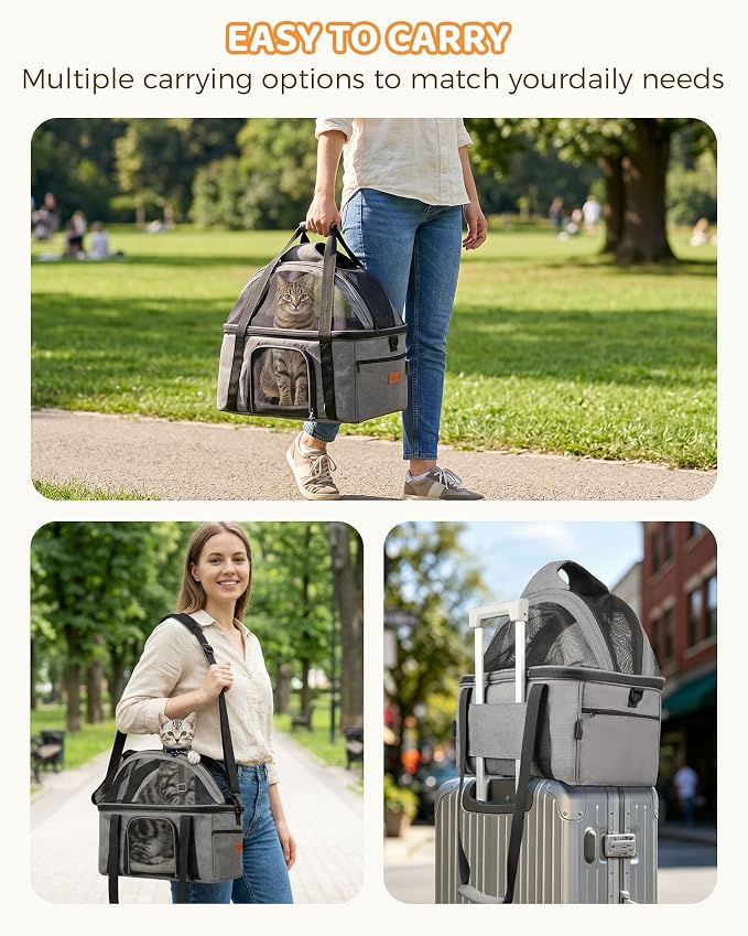 BurgeonNest Top-Expandable Large Cat Carrier, Soft-Sided Cat Bag Carrier for Medium & Large Cats Up to 15 lbs, Upgraded Small Dog Car Seat, Pet Travel Bag with Full-Open Canopy