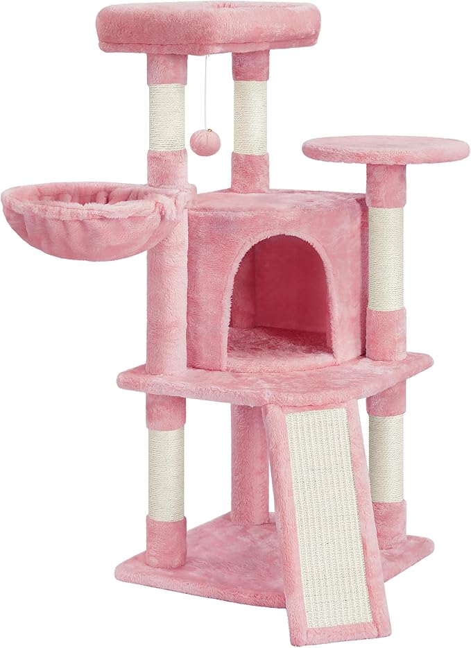 Topeakmart 42in Cat Tree Tower for Indoor Cats, Cat Condo with Perch & Hammock, Activity Center, Multi-Level Cat Furniture with Scratching Posts, Cat House, Pink