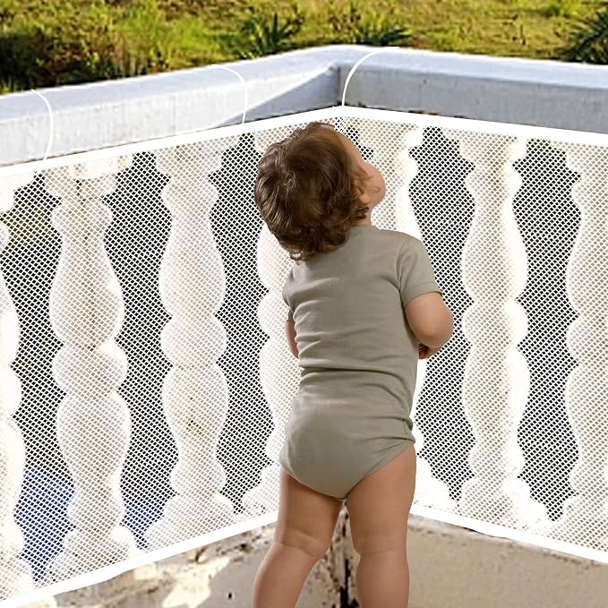 Baby Gate for Stairs, Banister Guard for Kids, Pets, Toys, 32.8ft L x 2.66 ft H, Mesh Netting Safety Net for Balcony Rail Stair, Stairway Net Baby Safety Products for Indoor & Outdoor (White)