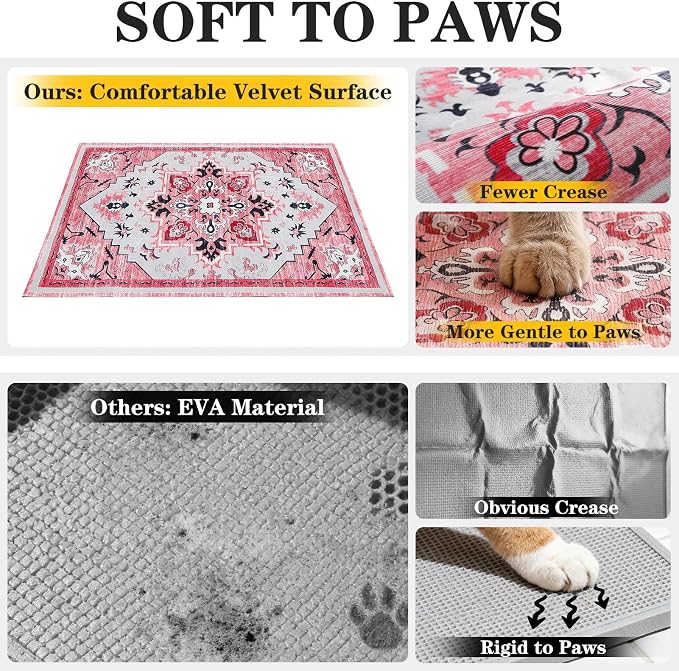 EXPAWLORER Cat Litter Mat, 28”x36” Medium Non-Slip Urine Waterproof Litter Trapping Mat Easy to Clean Washable Litter Box Mat for Floor Soft on Kitty Paws, Indoor Food Mats Rug Pads for Bathroom Pink