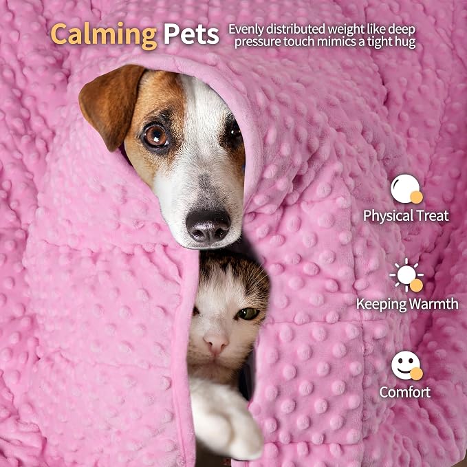 LaSyL Weighted Blanket for Pets | Thunder Blanket for Dogs Anxiety | Premium Soft Minky | Relaxation & Calming & Anti Anxiety | Used in Car, Bed, Couch | Pink, Washable Large (40"x47")