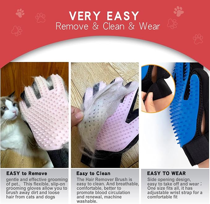 Double-Sided Undercoat Rake for Deshedding & Dematting Pets - Gentle Grooming Glove Kit for Dogs & Cats (Pink, 2 Pack)