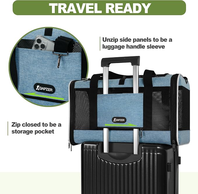 GAPZER Cat Carrier 18 x 11 x 11 Top Loading Soft-Sided Pet Travel Bag Over 15lbs, Portable Small Dog Puppy Car Crate 10 lbs, Chihuahua Kennel Carry Case, Kitty Cloth Cage Medium Cat Under 25 Blue