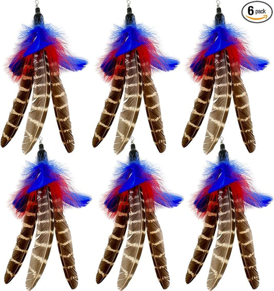 Cat Feather Toys Refills, 6 Pieces Handmade Da Bird Feathers Refill, Cat Wand Replacement Feather for Indoor Cats (A)