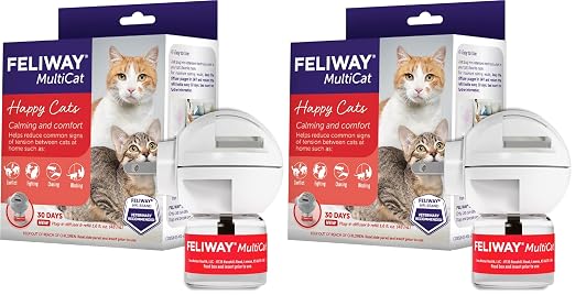 FELIWAY MultiCat 30 Day Cat Calming Plug in Pheromone Diffuser Starter Kit,48ml - Helps Reduce Conflicts and Signs of Tension in Multi-Cat Households,(Pack of 2)