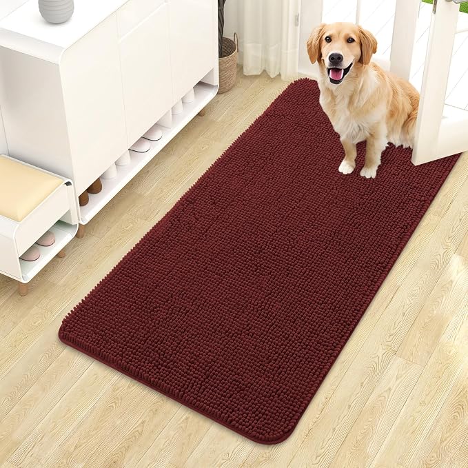 OLANLY Dog Door Mat for Muddy Paws 44x24, Super Absorbent Chenille Mud Mat | Caramel Russet, Absorbs Moisture and Dirt, Non-Slip Machine Washable Doormat, Quick-Dry Indoor Entryway Floor Carpet for Dogs